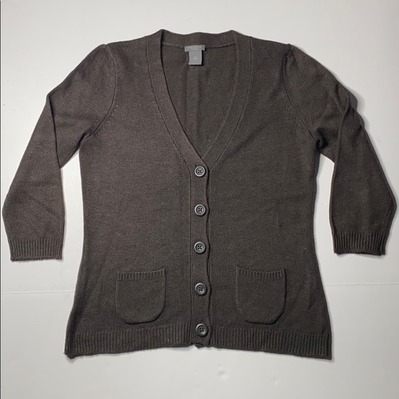 Ann Taylor Brown Cardigan Sweater Petites Medium - Picture 1 of 7